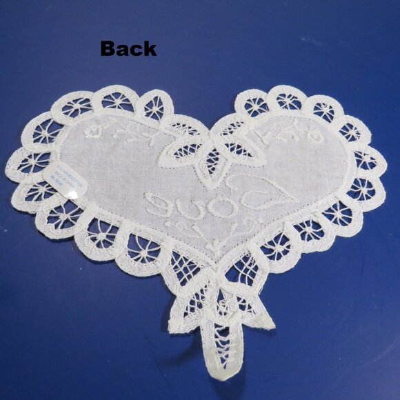 Love Embroidered Battenberg Lace Heart Dresser, Table, Wedding, Valentines - Picture 6 of 9